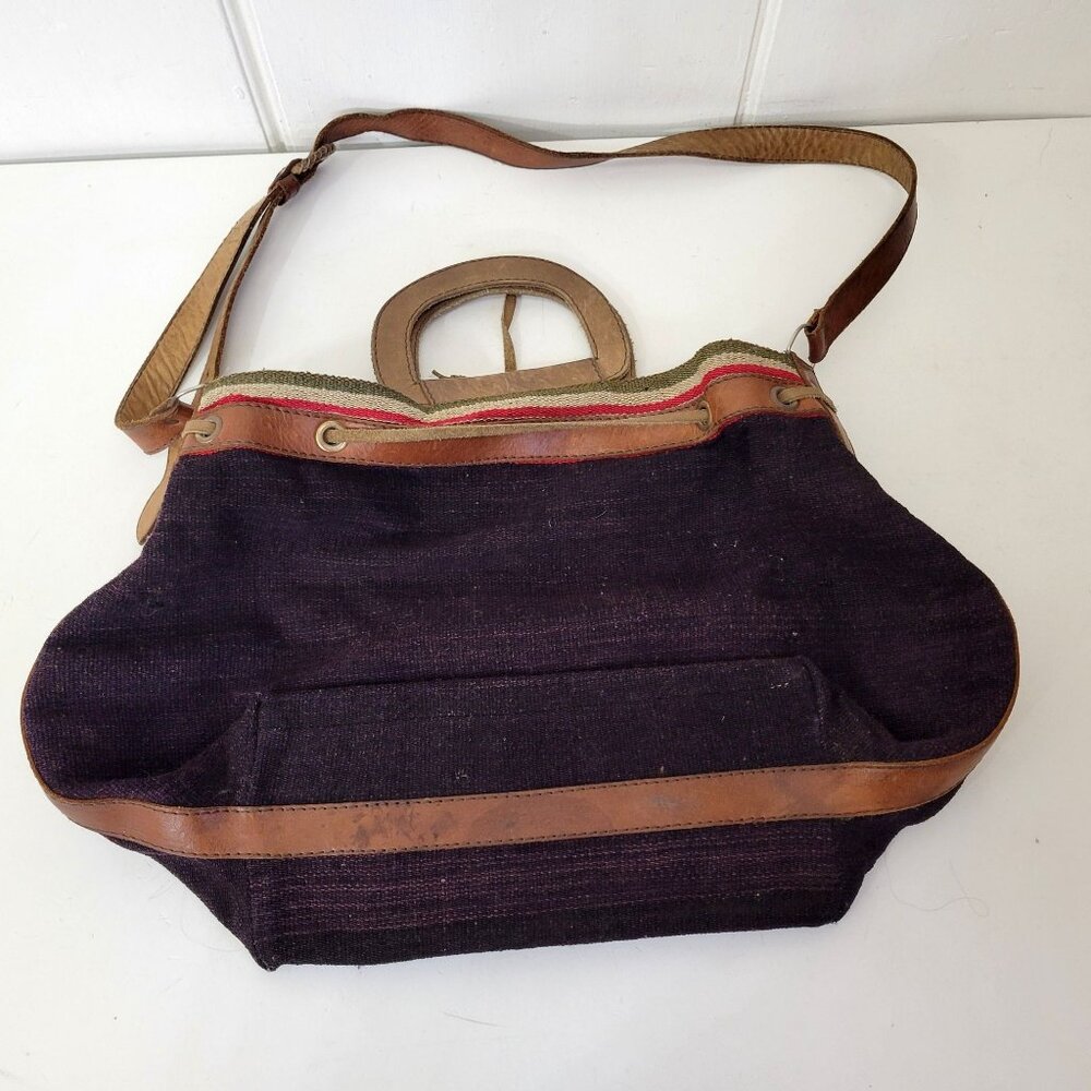 Vintage Kilim and Leather Shoulder Bag Purse - Picture 4 of 6